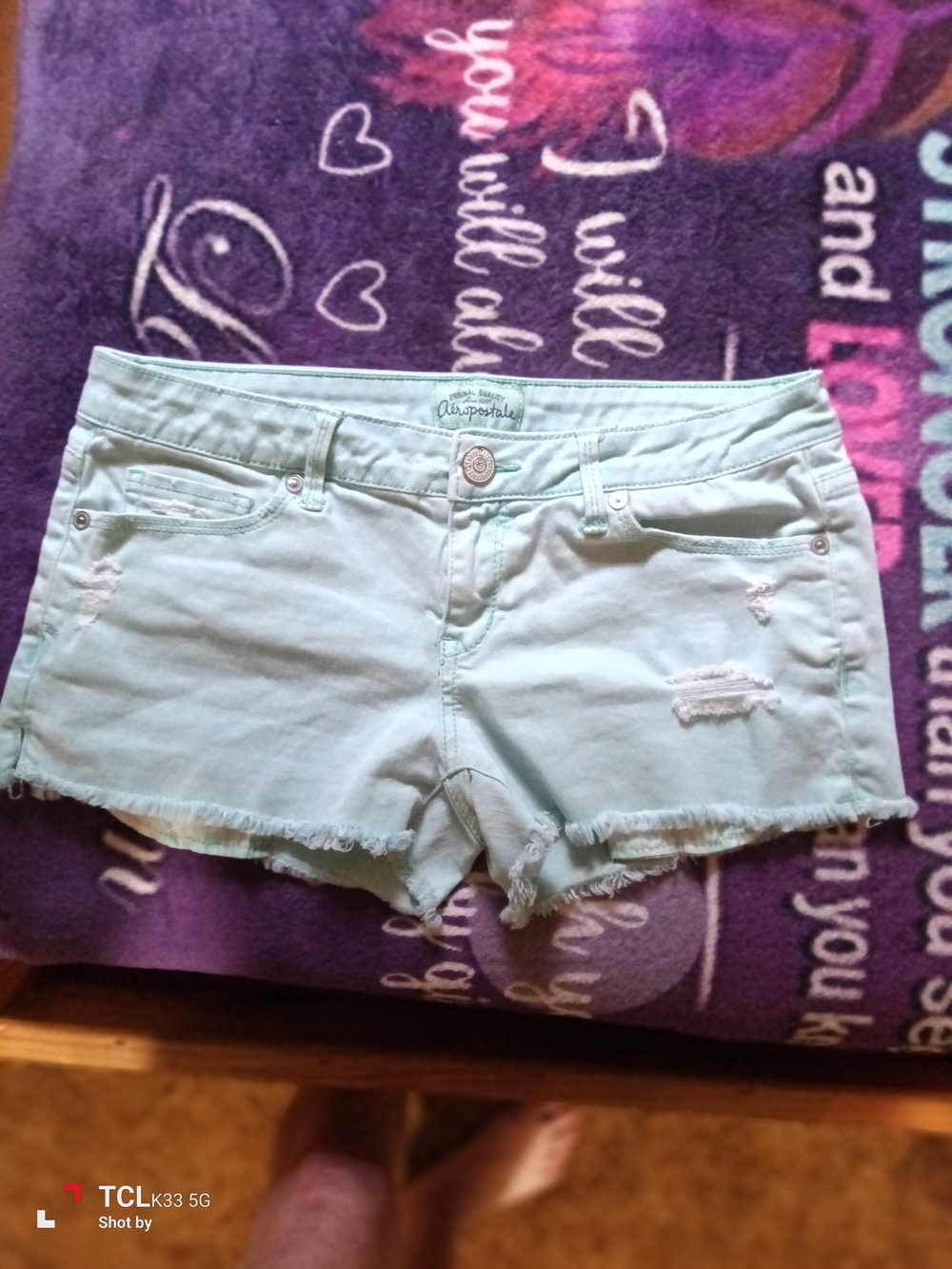 Aeropostale Women's Mint Distressed Denim Shorts